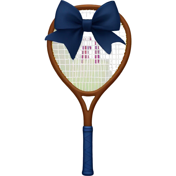 Brown Tennis racket with a navy blue bow on the handle  emoji