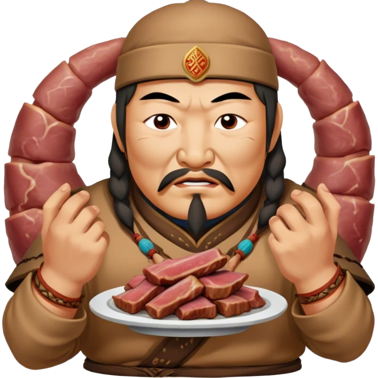 genghis khan eats whole cooked meat with hands emoji