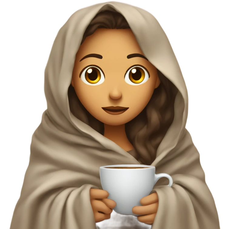 girl inside a blanket sipping coffee eyes closed emoji