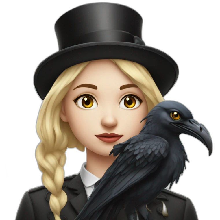 girl with crow in top hat and monocle dragon tattoo emoji