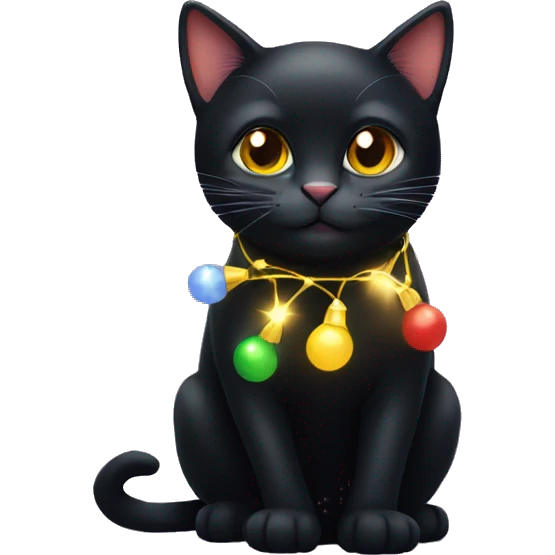 Black cat wearing Christmas lights emoji