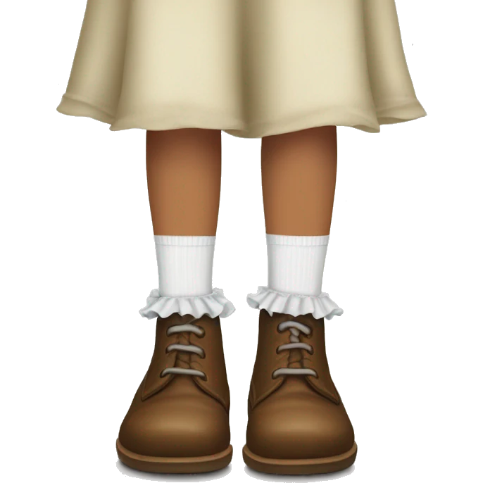 two legs with white frilly socks and soft brown marry jane shoes  emoji