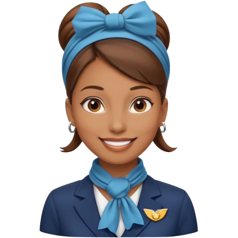 flight attendant, Light Brown skin, brown hair in one bun, neck scarf emoji