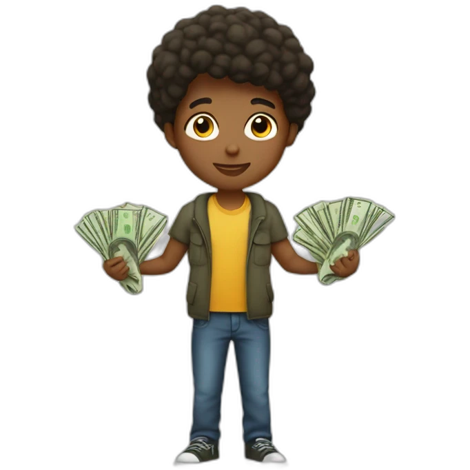 The boy holding the money emoji