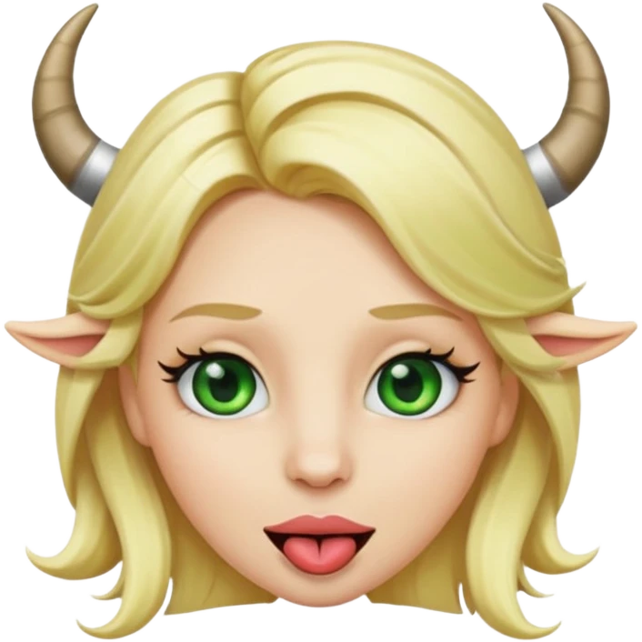 Emoji femme blonde cheveux blond, yeux vert avec de long cils noir qui a des cornes et tire la langue   emoji