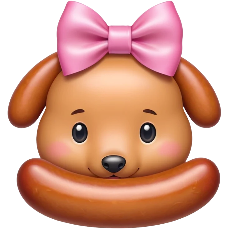 a sausage, a little pink bow on the head emoji