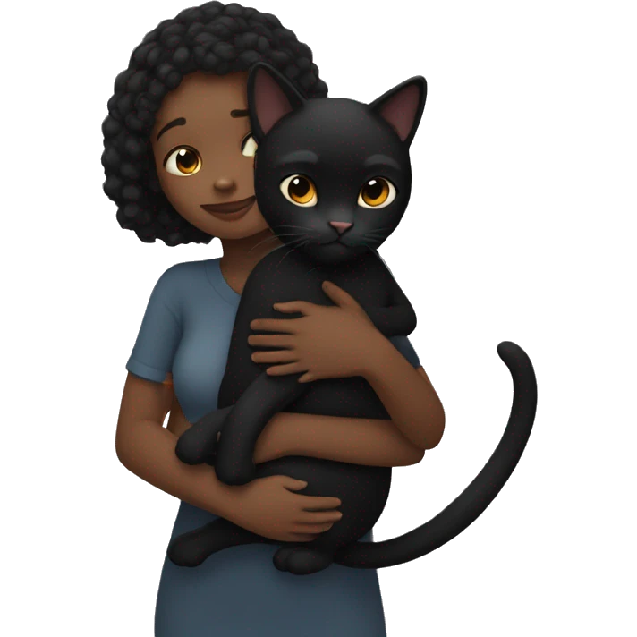 A black girl hugging a  black cat emoji