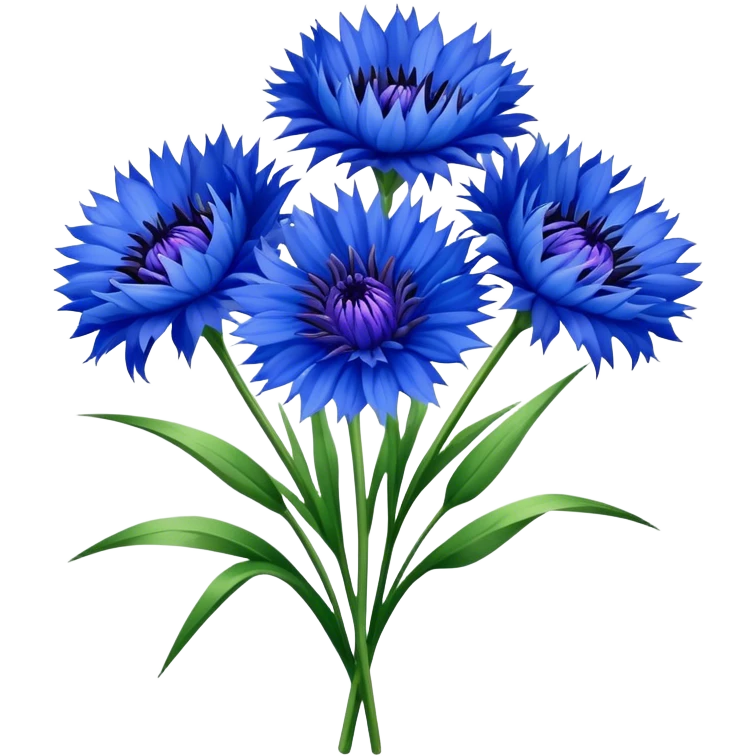 luxuriant, big bouquet Cornflower, stem, leaf emoji