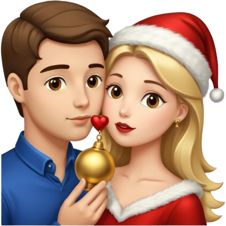 a handsome man and a pretty woman kiss Christmas bell emoji