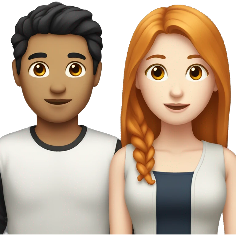 White female with ginger hair and korean male with black hair  emoji