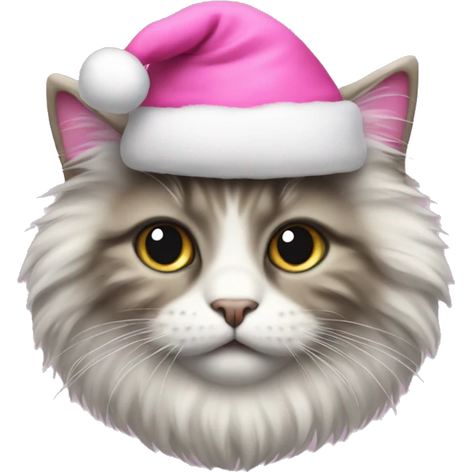 fluffy cat with a pink santa hat emoji