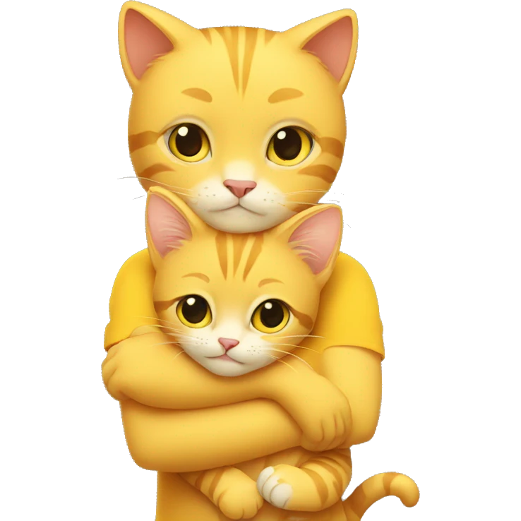 Yellow cat hugging a boy  emoji
