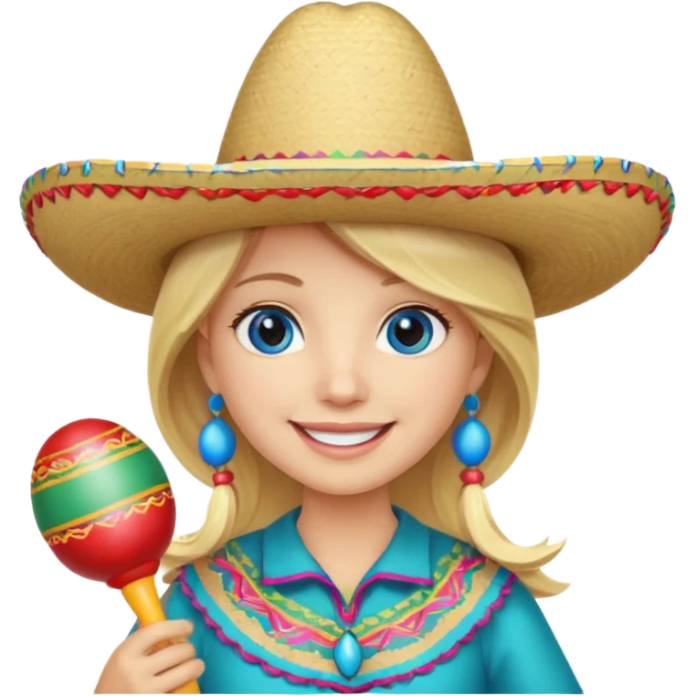 Blonde in a Mexicans sombrero with blue eyes holding maraca emoji