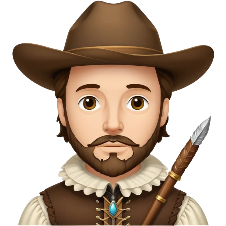 Shakespeare as a cowboy with ruff collar, quill pen and cowboy hat emoji