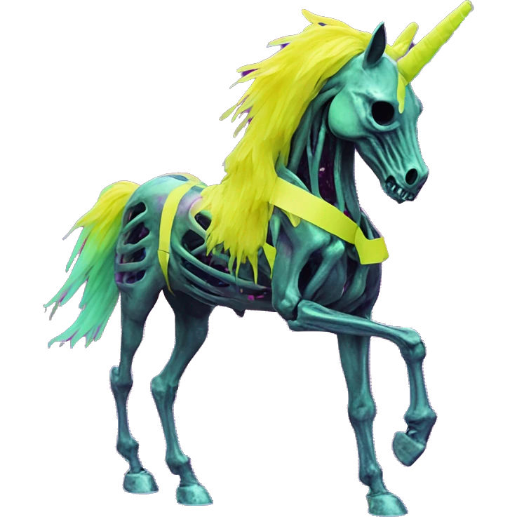 .Zombie_ Vaporwave black holographic oilslick zombie unicorn yellow caution tape graffiti Pegasus  broken skeleton  emoji