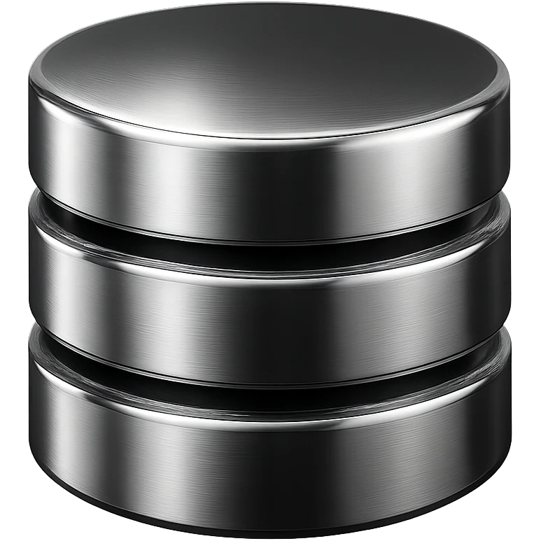 shiny chrome database icon with layered structure, symbolizing optimized and scalable data management emoji