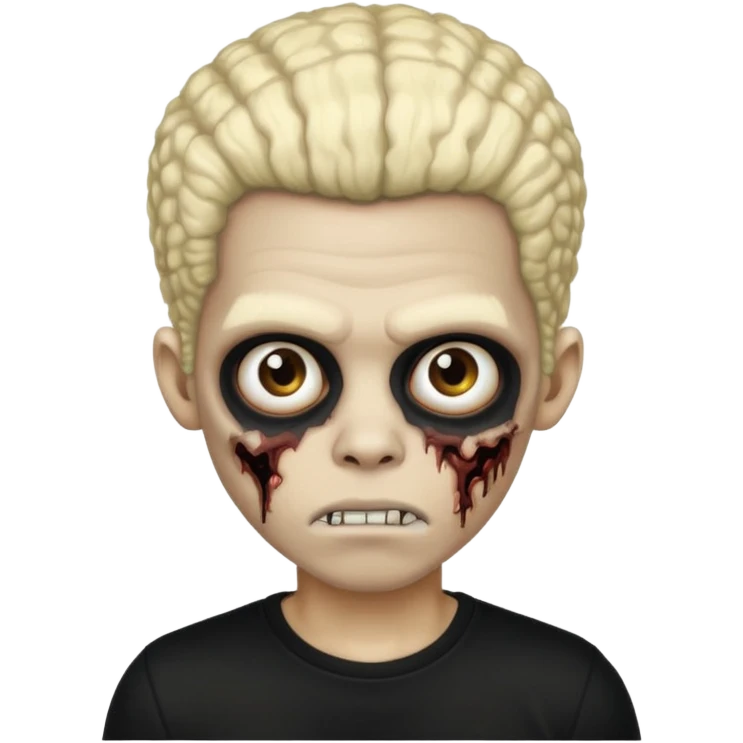 zombie boy with black afro, half blonde and half black, wearing a black shirt emoji