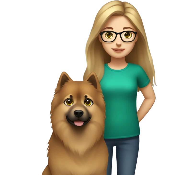 Brown light hair Girl aux Green eyes with glasses Green eyes and eurasier dog  emoji