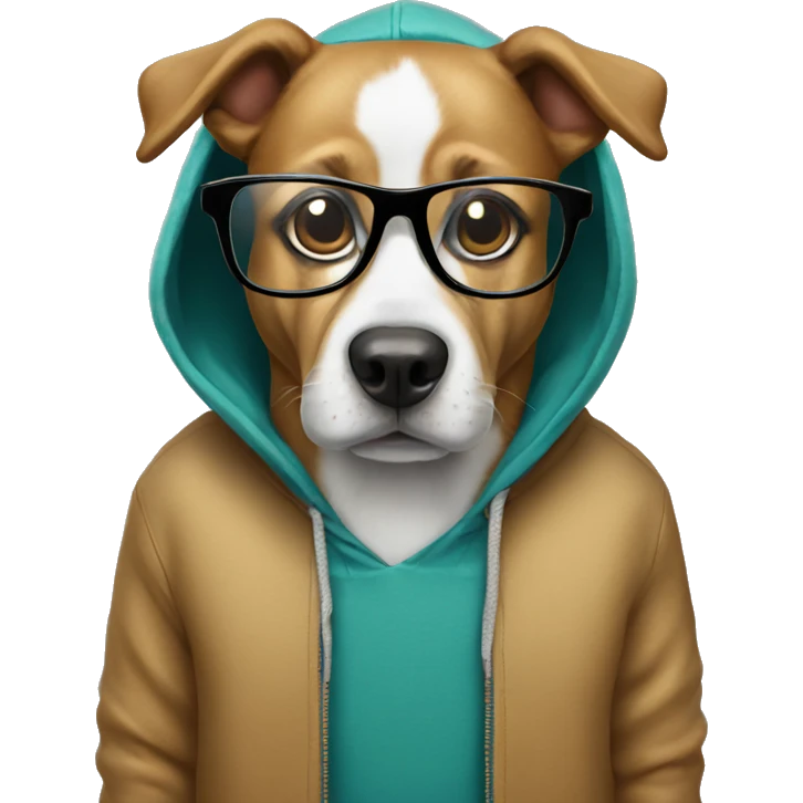 Dog with a hoodie and glasses emoji