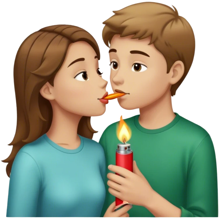 Tanner brown haired girl kissing lighter skin light brown hair boy  emoji
