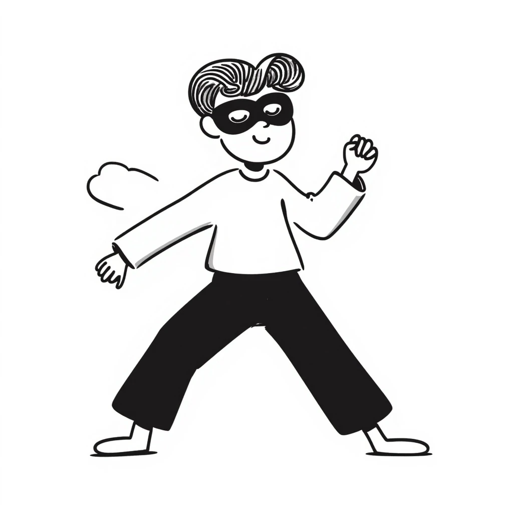 hand-drawn doodle of a person wearing a superhero mask, energetic and sketchy emoji