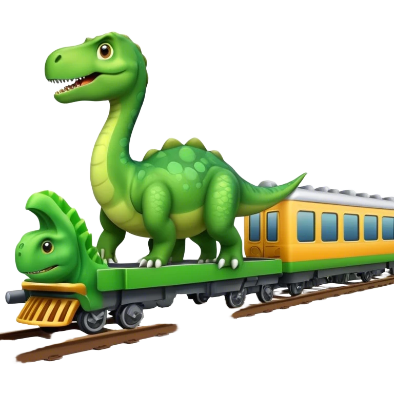 The dinosaur is riding on a train. emoji