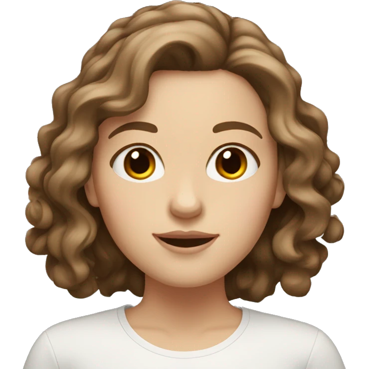 white girl with brown shoulder length wavy hair and brown eyes emoji