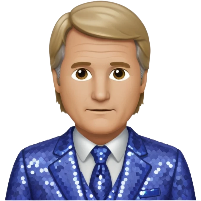 Jeff Daniels with dark blonde hair, periwinkle sequin suit emoji
