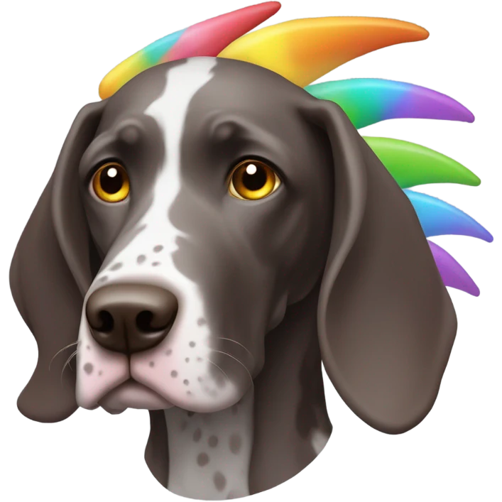 A short haired German pointer with a unicorn horn and dragon wings emoji