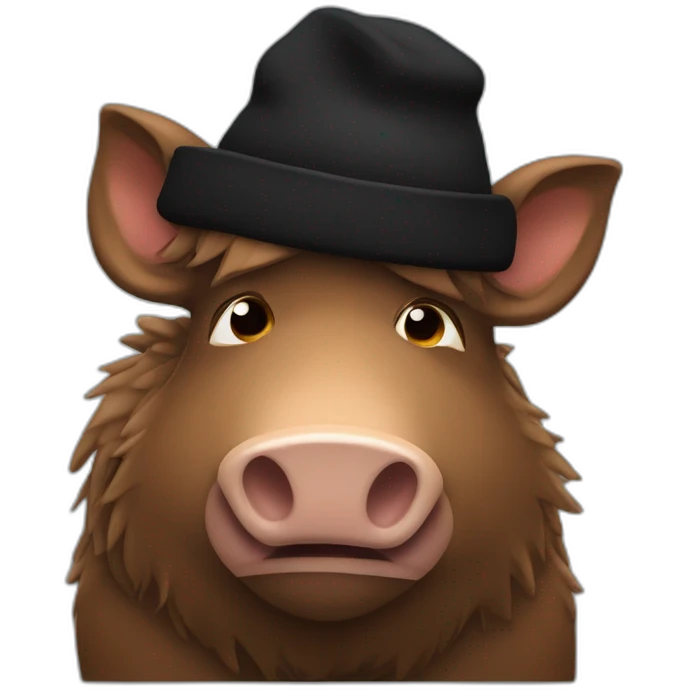 fullface brown boar tired of life with a black winter hat emoji