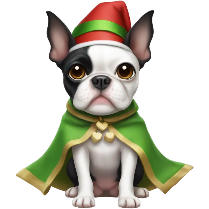 Boston terrier dressed like elf emoji