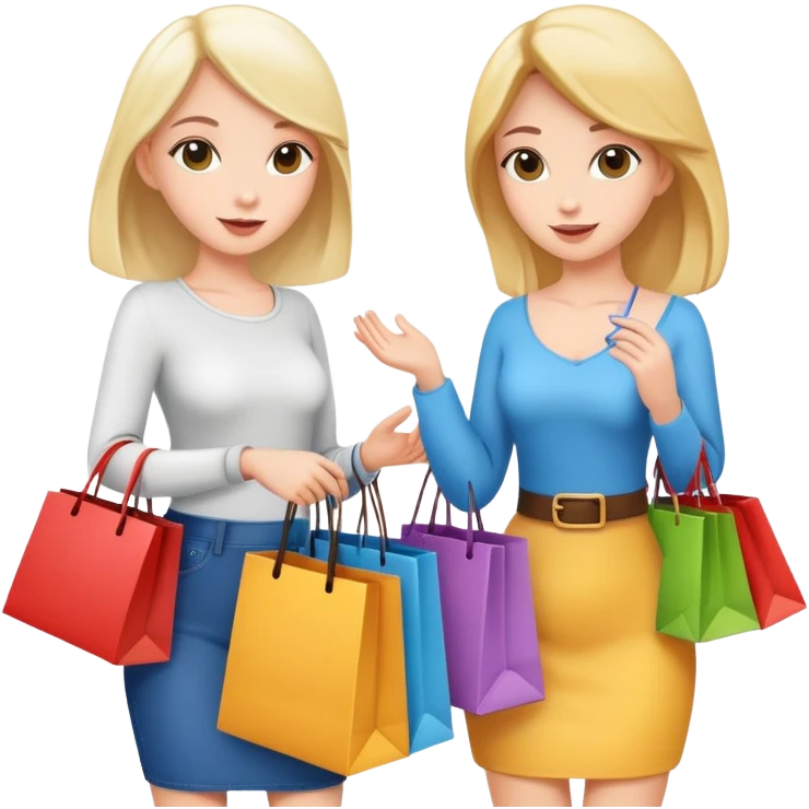 Two cartoon girls exchanging shopping bags with each other emoji