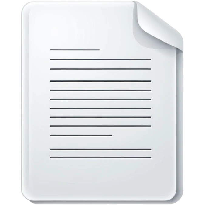 Clean white icon of a  empty document with light outlines, minimalist vector style, transparent background. emoji