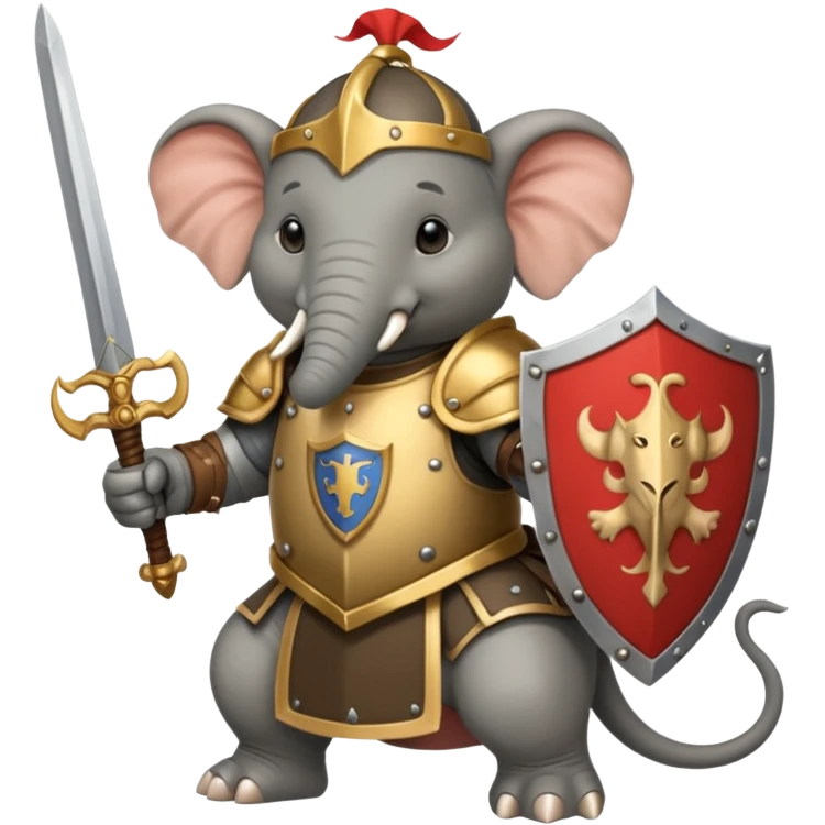 ELEPHENT KNIGHT WITH SHIELD AND SWORD RIDE ON SMALL RAT emoji