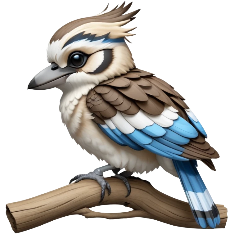 cinematic-kookaburra-realistic-full-body-perched-emoji,-compact-sturdy-frame-balanced-on-a-weathered-branch,-blue-and-white-feathered-wings-folded-neatly,-bold-striped-face-with-a-mischievous-glint-in-its-eye,-massive-sharp-beak-slightly-open-as-if-ready-to-laugh,-simplified-yet-realistic-focused-features,-highly-detailed,-glowing-with-a-warm-golden-light emoji