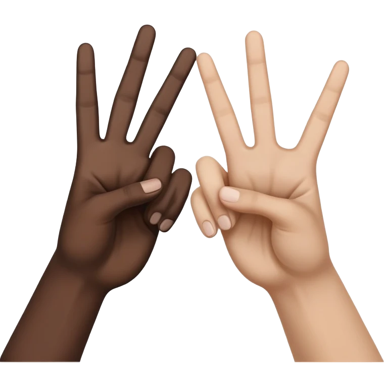 black hand and white hand in peace signs interlocking emoji