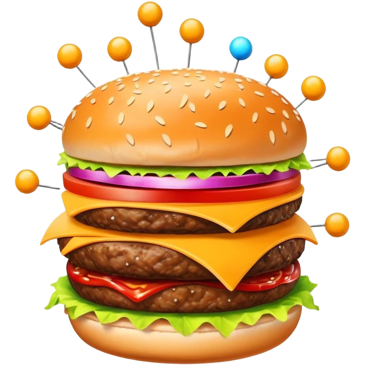 burger with electrons orbiting around it, atom structure emoji