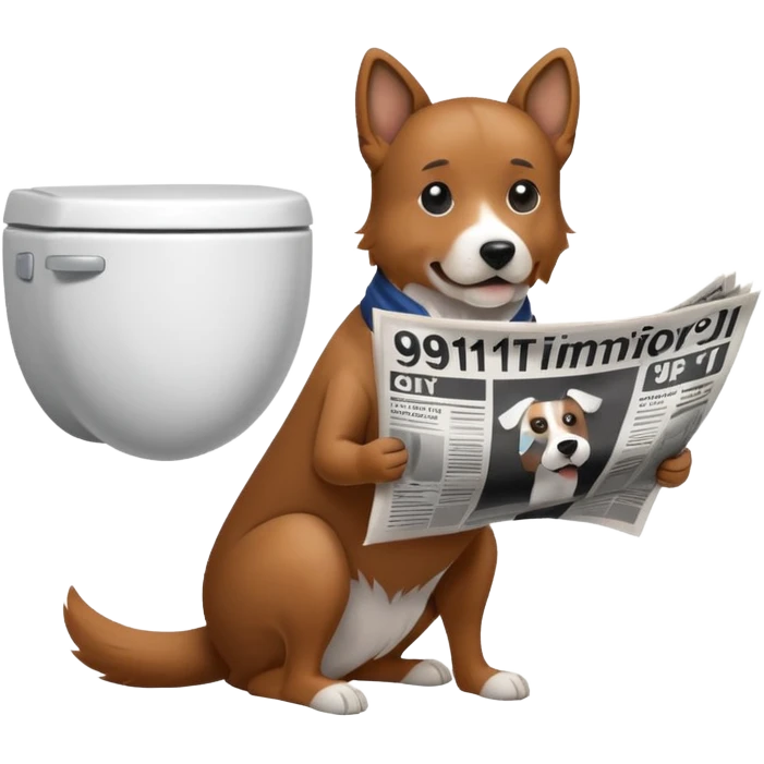 Dog on toilet with newspaper that says 9/11 emoji