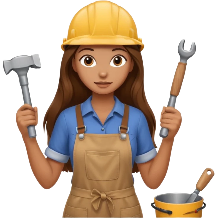 beautiful girl with long brown hair constructing new kitchen emoji