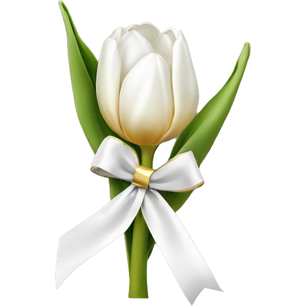 White tulip gold ribbon ￼￼￼ emoji