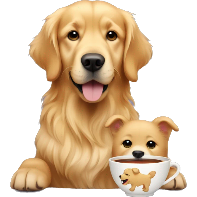 golden retriever with a cub of tea emoji