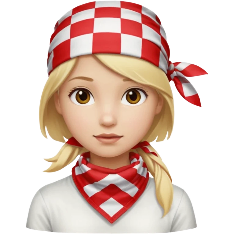 girl blonde hair, wear red and white checkered bandana emoji