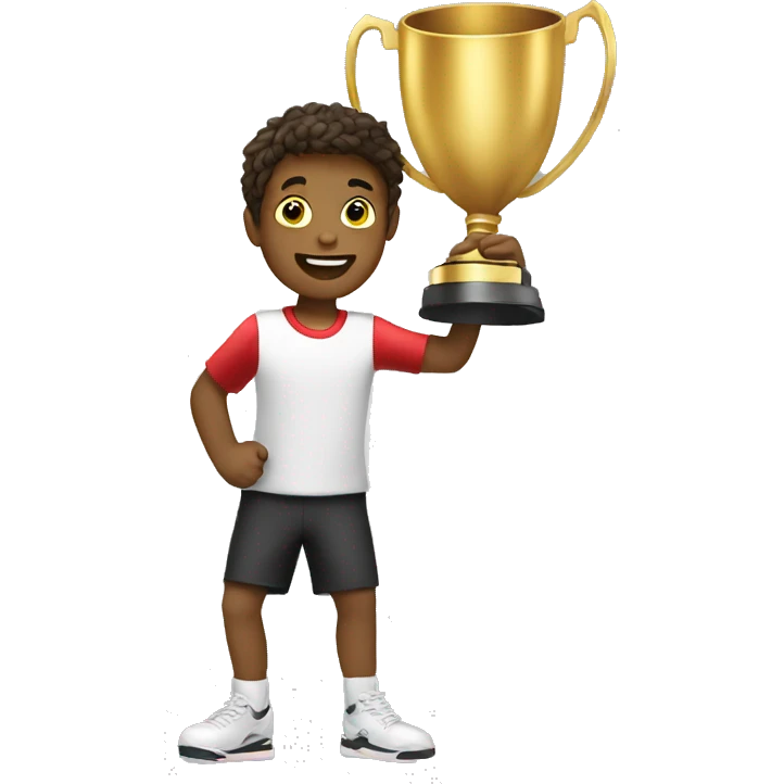 boys enjoying holding trophy  emoji