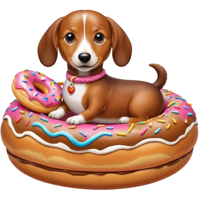 Make a weiner dog looking like it's riding a donut emoji