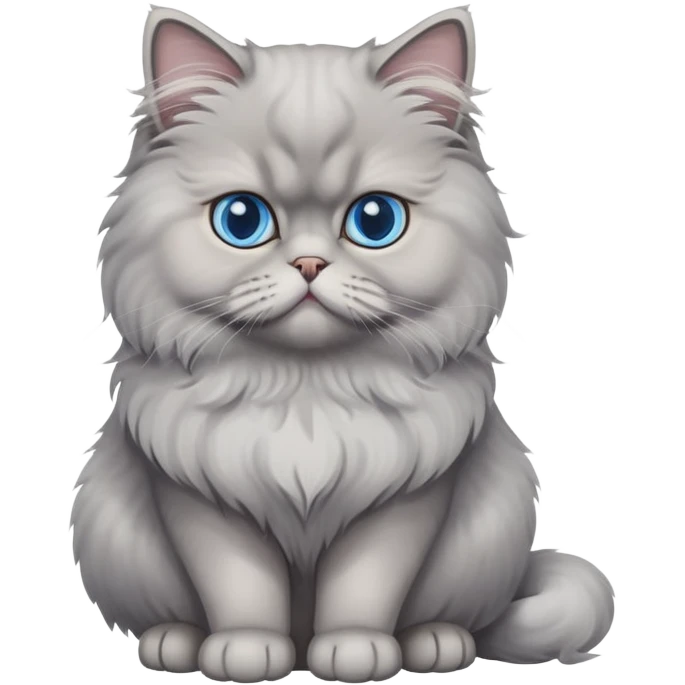 gray Persian cat full body sitting with blue eyes emoji