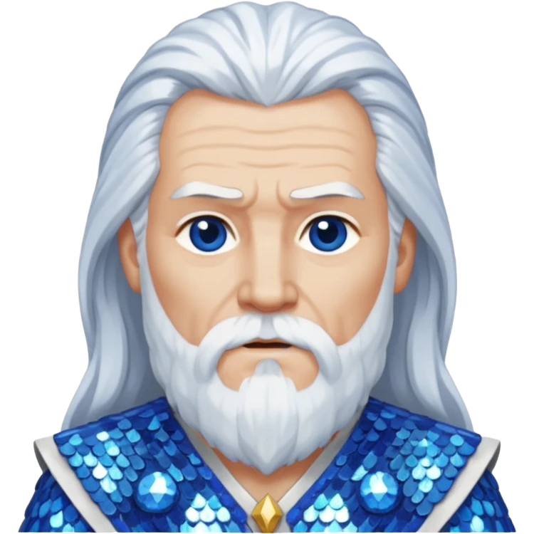 Odin, God of Wisdom from Gods and Goddesses with long white hair, blue and white sequin outfit emoji