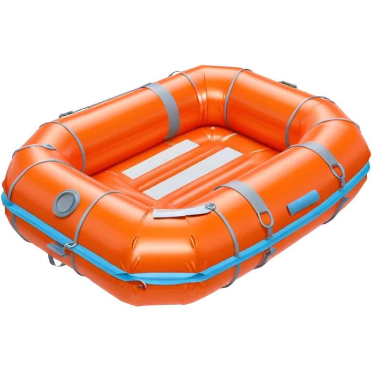 3D render of Life Raft made of shiny inflatable vinyl, visible seam lines, air valve, highly reflective plastic texture, pool toy aesthetic. emoji