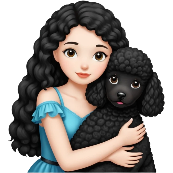 Beautiful girl hugging black poodle emoji