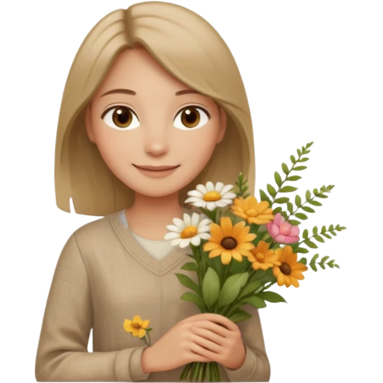 คาแรกเตอร์: สุภาพ อบอุ่น สบาย ๆ
ลุคอิโมจิ:

ดวงตาน้ำตาลเบจ นุ่มละมุน

ผมตรงธรรมชาติ

เสื้อผ้าลินิน / โทนเอิร์ธ

ท่าถือดอกไม้ / ยิ้มอ่อน
ฟีล: natural beauty, clean girl emoji