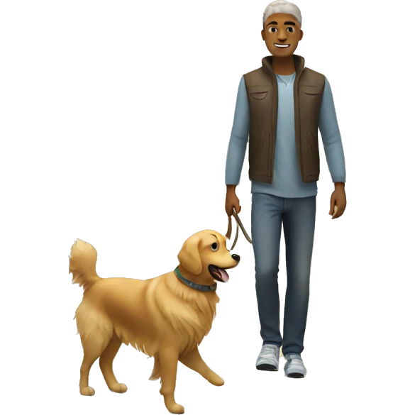 Men walking with golden retriever  emoji